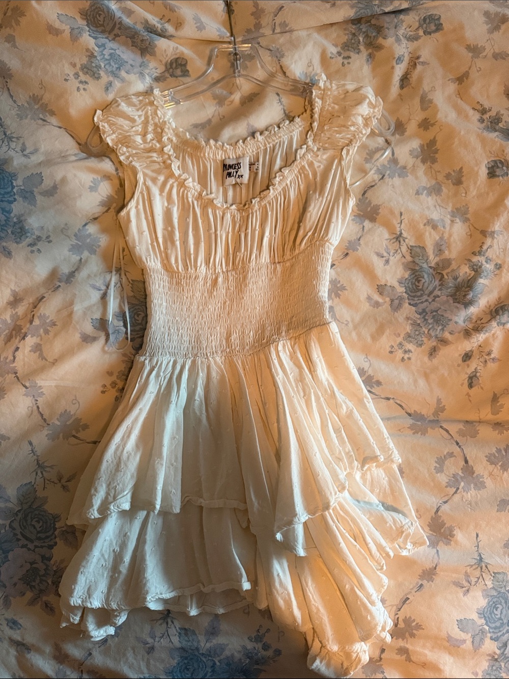 Princess Polly Cream Smocked Ruffle Tiered Dress